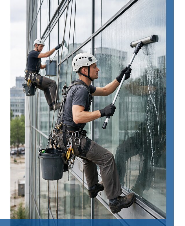 Мойка витражей альпинистами в Перми от 750 р. под ключ|ВЫСОТНИК-Прм