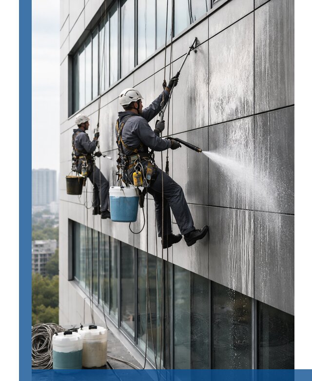 Профессиональная мойка вентилируемых фасадов в Перми