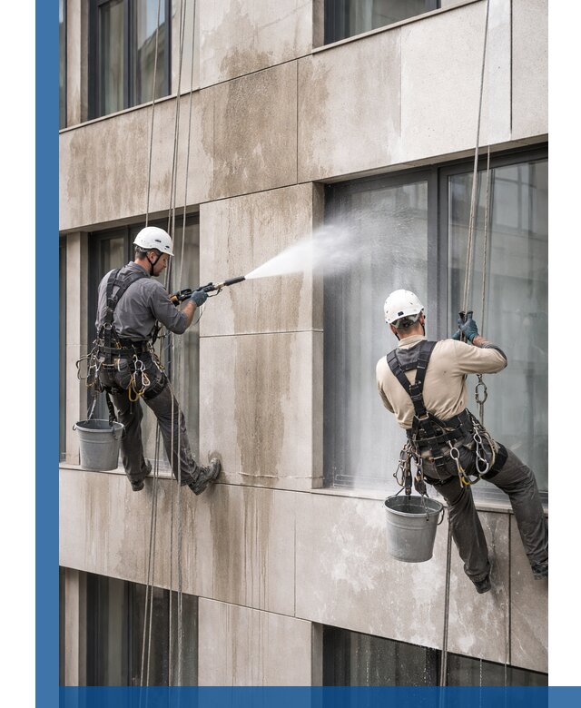 Послестроительная мойка фасада промышленным альпинизмом в Перми