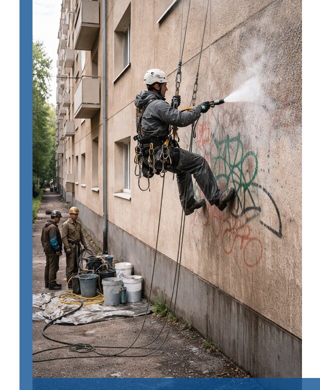 Удаление граффити с фасада в Перми без следов и повреждений