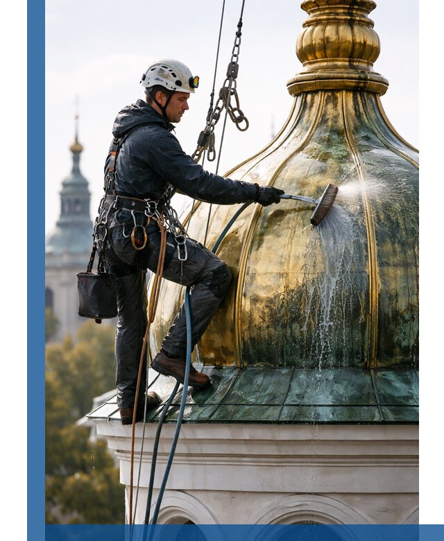 Профессиональная мойка куполов и шпилей высотными альпинистами в Перми