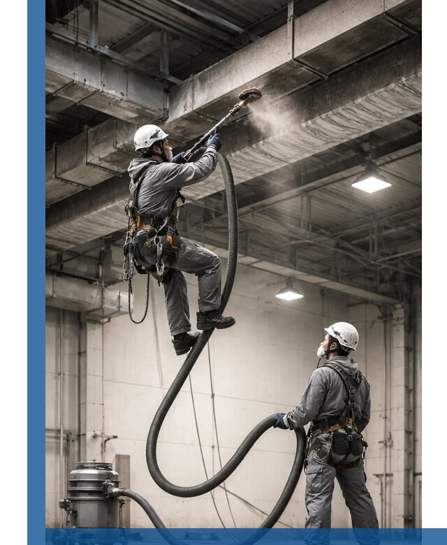 Обеспыливание потолочных конструкций в Перми промышленным альпинизмом