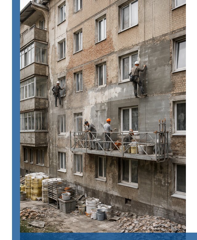 Капитальный ремонт фасада в Перми с восстановлением и гидроизоляцией