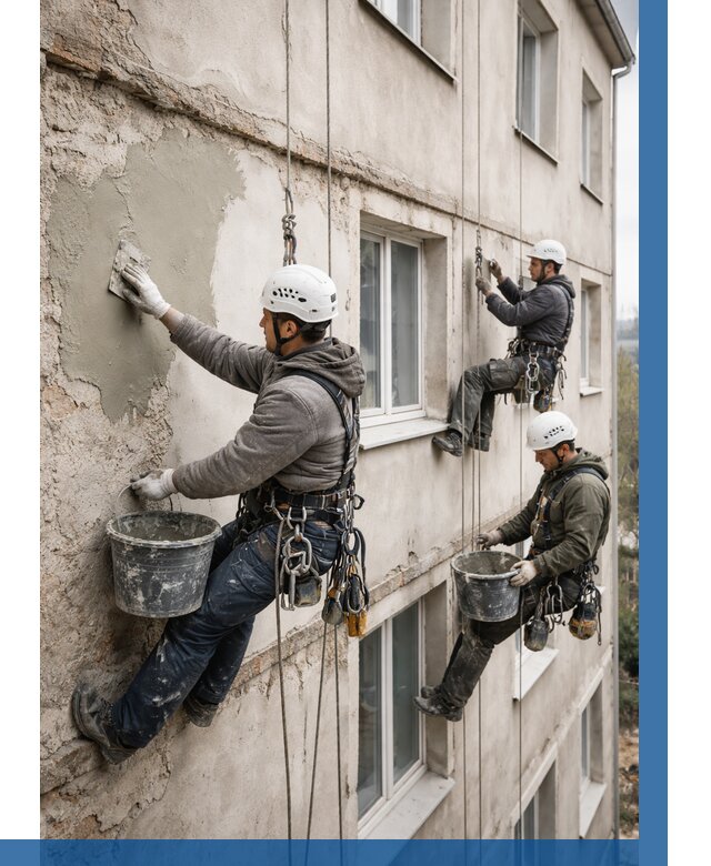 Ремонт штукатурного фасада в Перми от 803 р. под ключ | ВЫСОТНИК-Прм