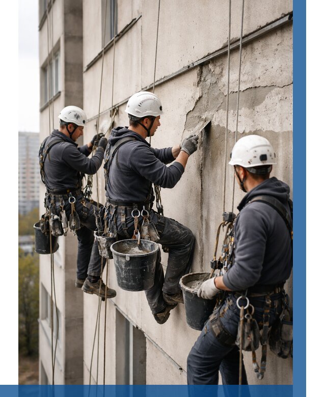 Ремонт бетонных элементов фасада в Перми от 2678 р. | ВЫСОТНИК-Прм