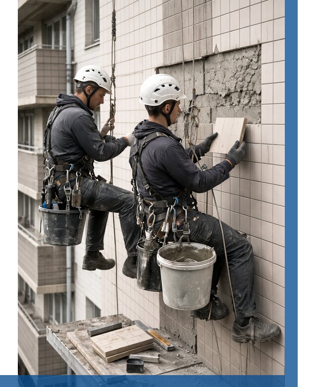 Ремонт облицовки фасада плиткой в Перми от 1928 р. | ВЫСОТНИК-Прм