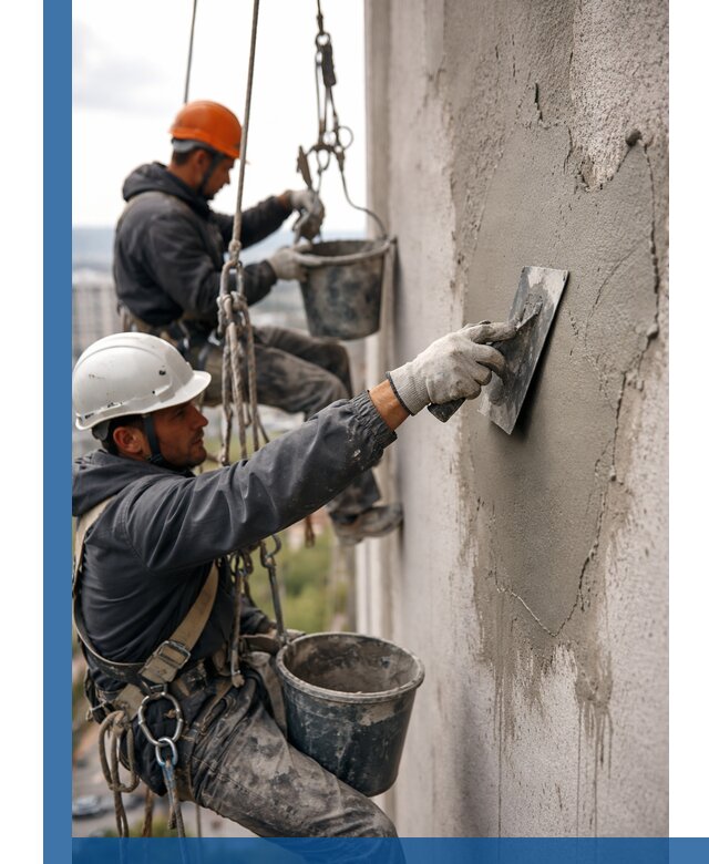 Штукатурка фасада на высоте в Перми профессиональные работы