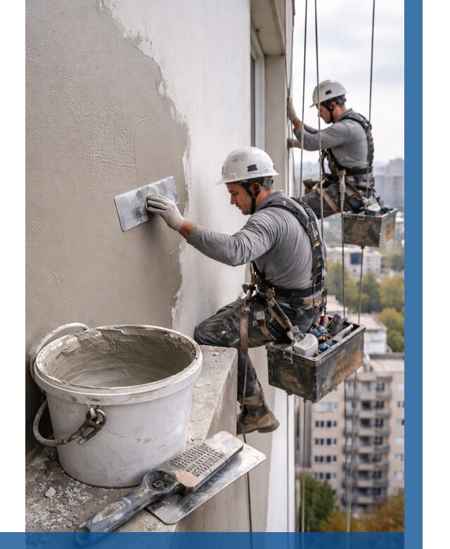 Шпаклевка фасада на высоте в Перми от 750 р. | ВЫСОТНИК-Прм