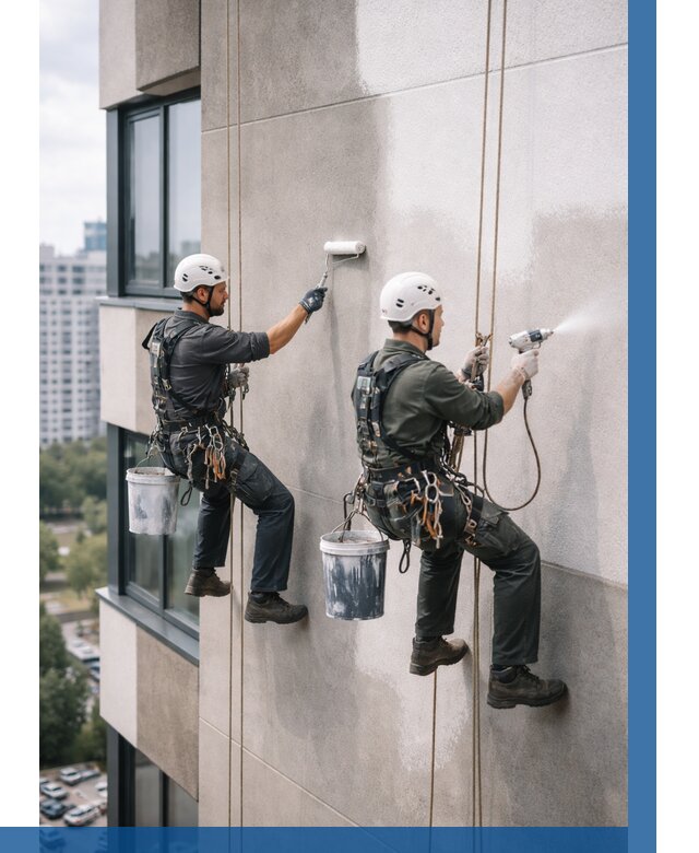 Покраска фасада альпинистами в Перми от 321 р. | ВЫСОТНИК-Прм