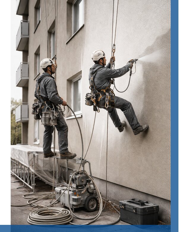 Безвоздушная покраска фасада в Перми от 236 р/м² | ВЫСОТНИК-Прм