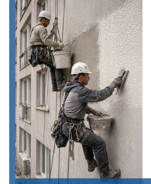 Нанесение декоративной штукатурки короед на фасад в Перми