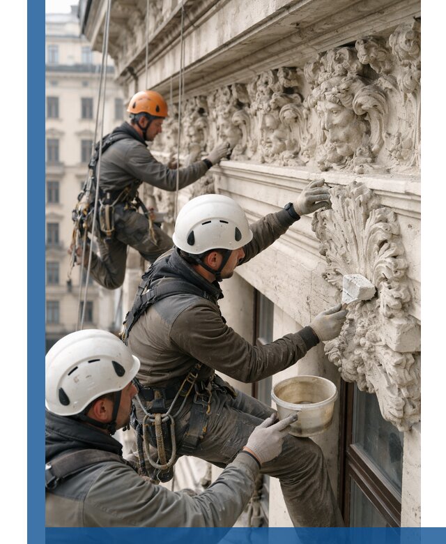 Реставрация фасадной лепнины с высотными работами в Перми