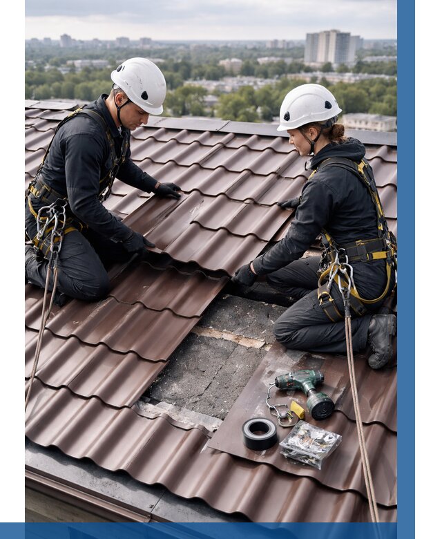 Ремонт металлочерепицы на крыше в Перми от 964 р. | ВЫСОТНИК-Прм