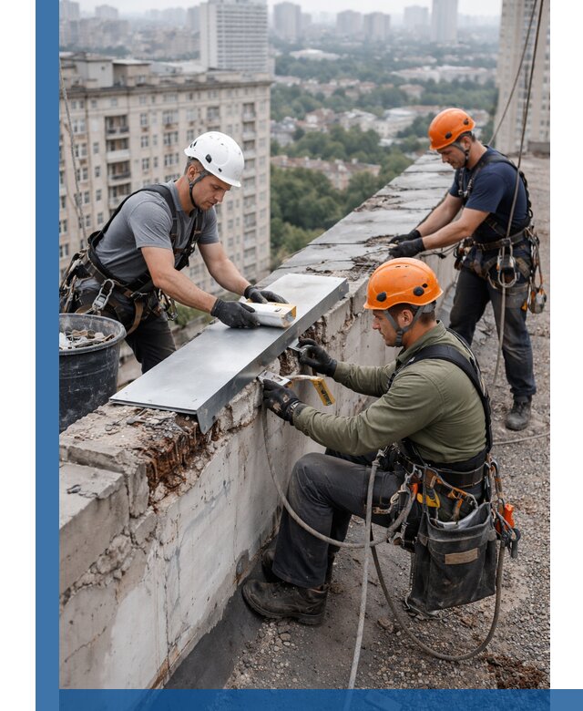 Ремонт парапета на кровле в Перми, высотные работы с гарантией