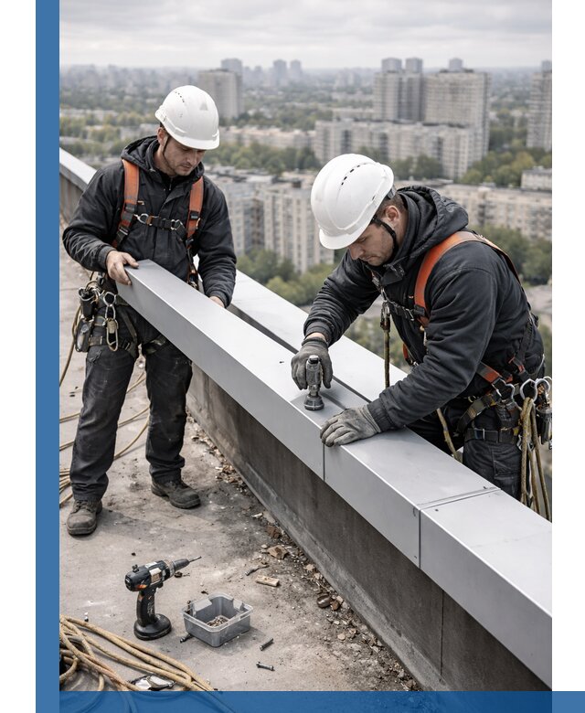 Монтаж парапетных крышек и ограждений кровли в Перми