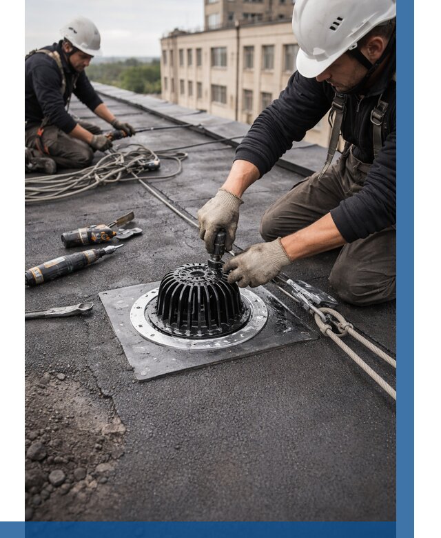 Установка водосточных воронок в Перми цена от 3749 р. | ВЫСОТНИК-Прм