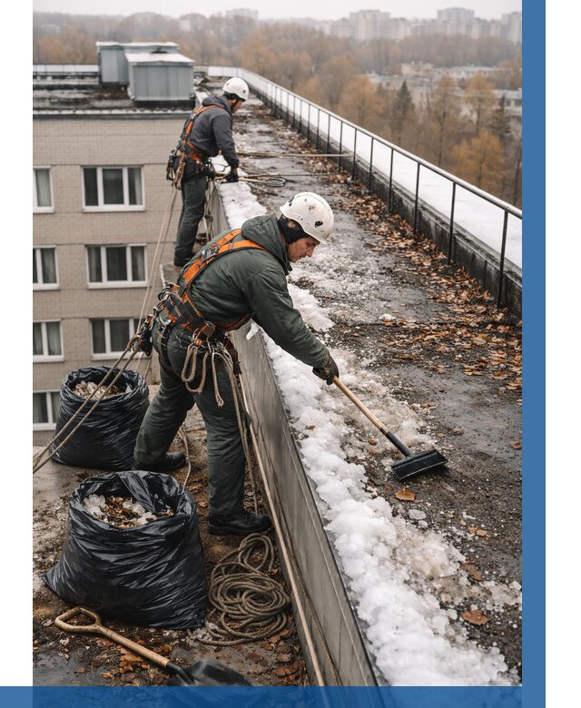 Очистка кровли по периметру в Перми от 589 р. | ВЫСОТНИК-Прм