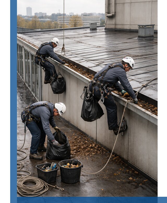 Очистка кровли по периметру в Перми силами промышленных альпинистов