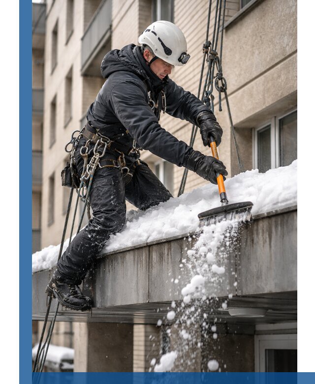 Очистка козырьков от снега в Перми круглогодично безопасно