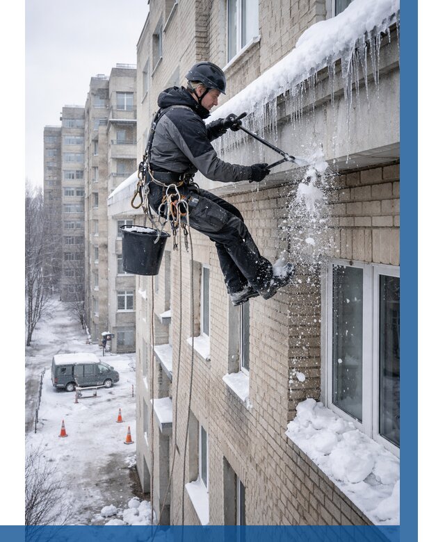 Удаление наледи с карнизов в Перми от 375 р. | ВЫСОТНИК-Прм