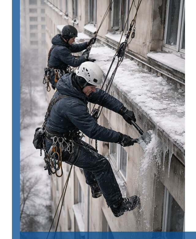 Удаление наледи и сосулек с карнизов в Перми профессионально