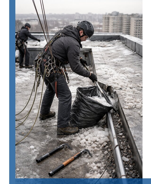 Аварийная очистка кровли в Перми от промальпинистов