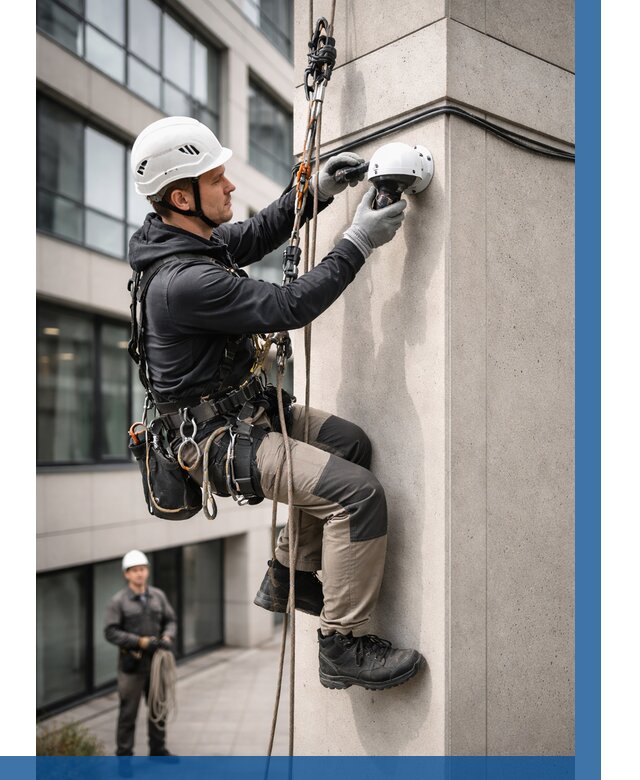 Монтаж камер видеонаблюдения на фасаде в Перми от 9104 р.-ВЫСОТНИК-Прм