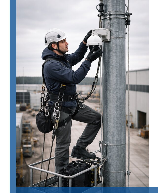 Профессиональная установка видеокамер на мачте в Перми