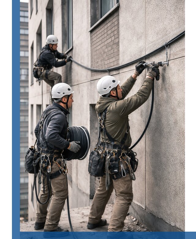 Прокладка кабеля по фасаду в Перми, профессиональный монтаж