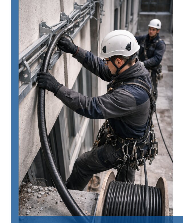 Протяжка кабеля питания на высоте в Перми с гарантией безопасности и качества