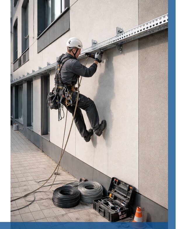 Монтаж кабельных лотков на фасаде в Перми от 1285 р. | ВЫСОТНИК-Прм