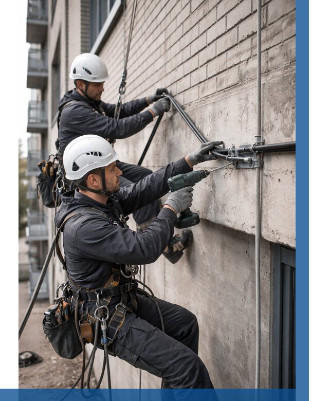 Крепление кабеля на фасаде в Перми от 375 р. | ВЫСОТНИК-Прм