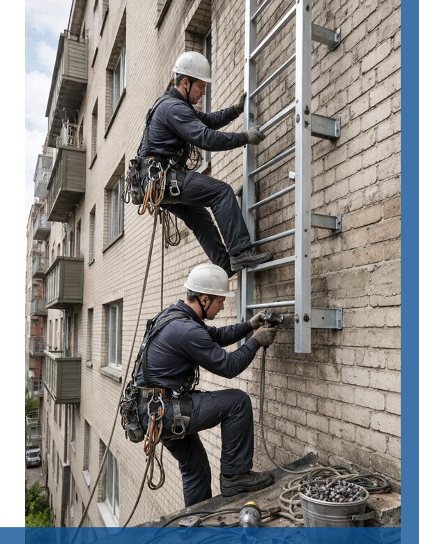 Монтаж пожарной лестницы в Перми от 26778 р заказать у ВЫСОТНИК-Прм