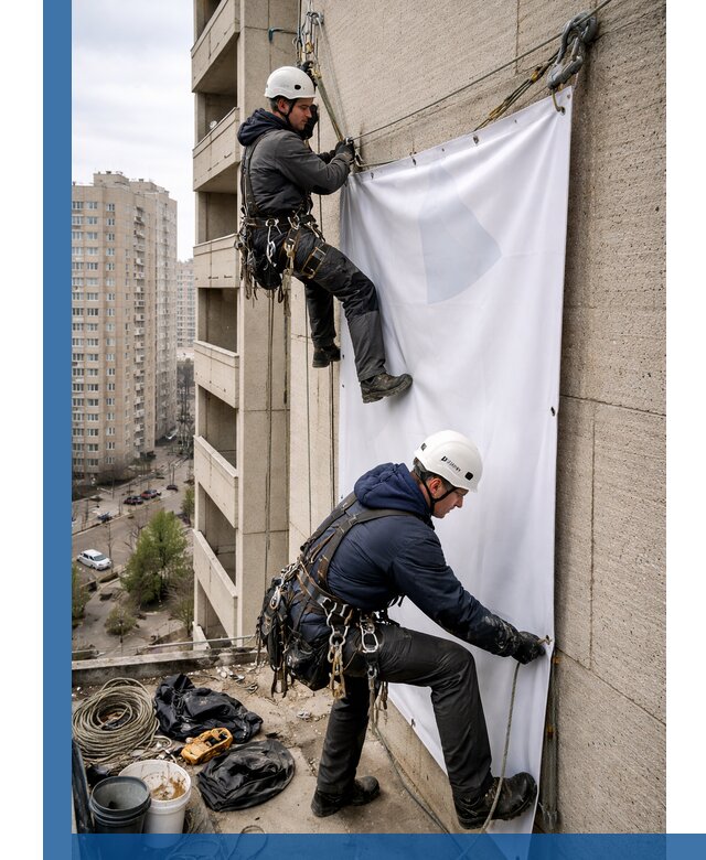 Профессиональный монтаж баннеров на фасаде в Перми