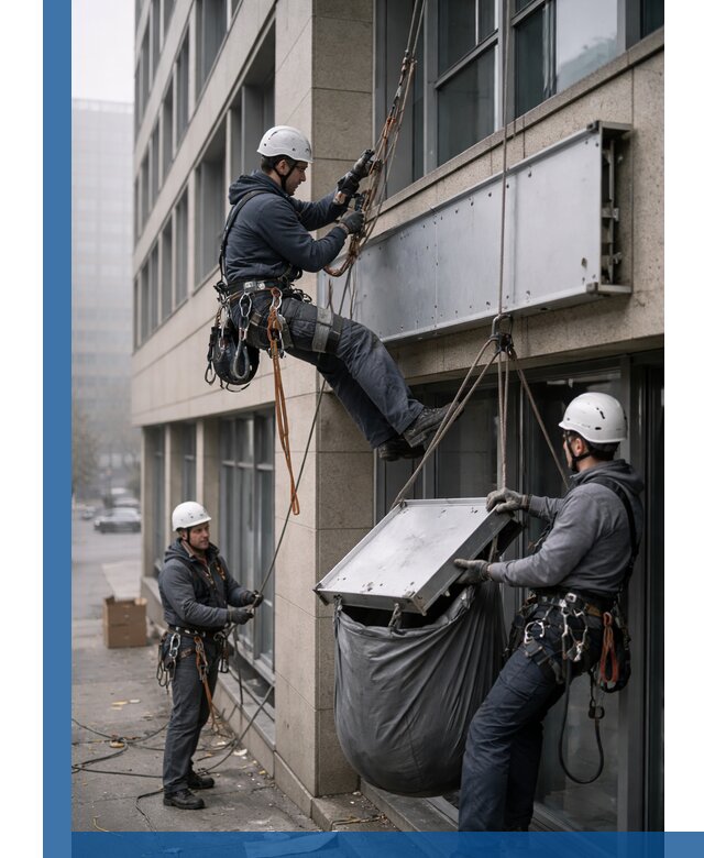 Демонтаж рекламной вывески с высотными работами в Перми