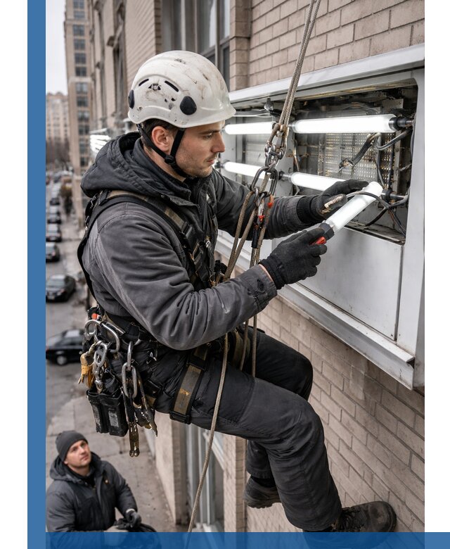 Профессиональная замена ламп в наружной вывеске в Перми