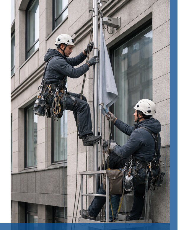 Установка флагов на фасаде в Перми от 4820 р. | ВЫСОТНИК-Прм