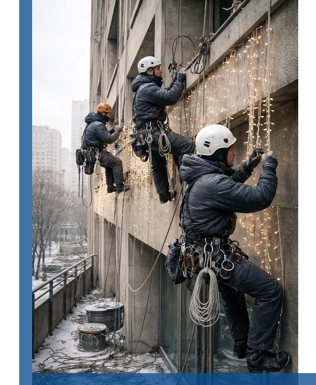 Монтаж новогодней иллюминации и украшение фасадов в Перми