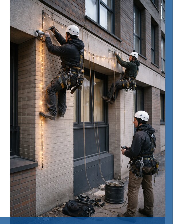 Монтаж гирлянд на фасаде в Перми от 3749 р. | ВЫСОТНИК-Прм