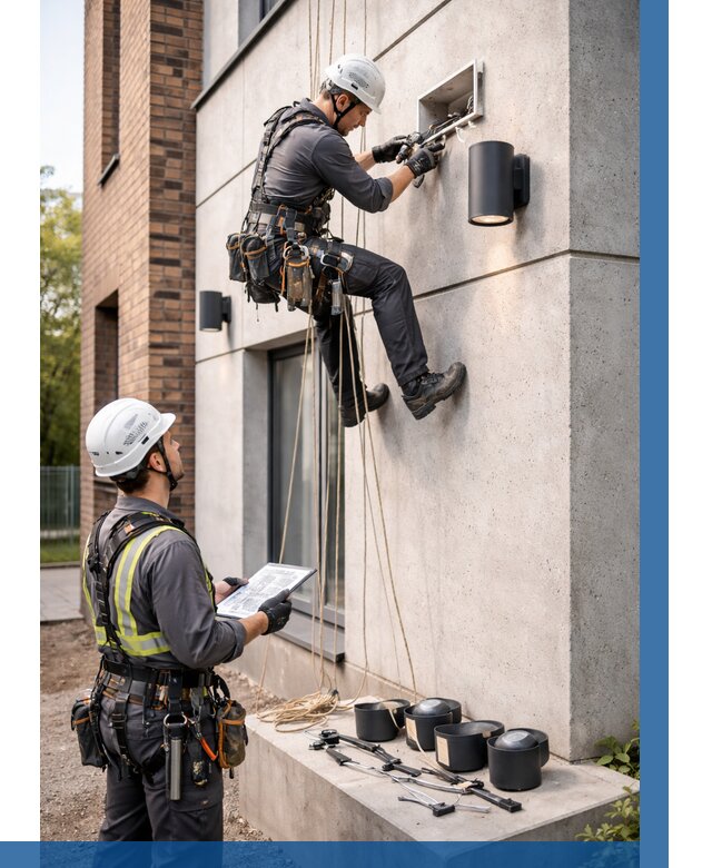 Монтаж фасадного освещения в Перми от 2678 р. | ВЫСОТНИК-Прм