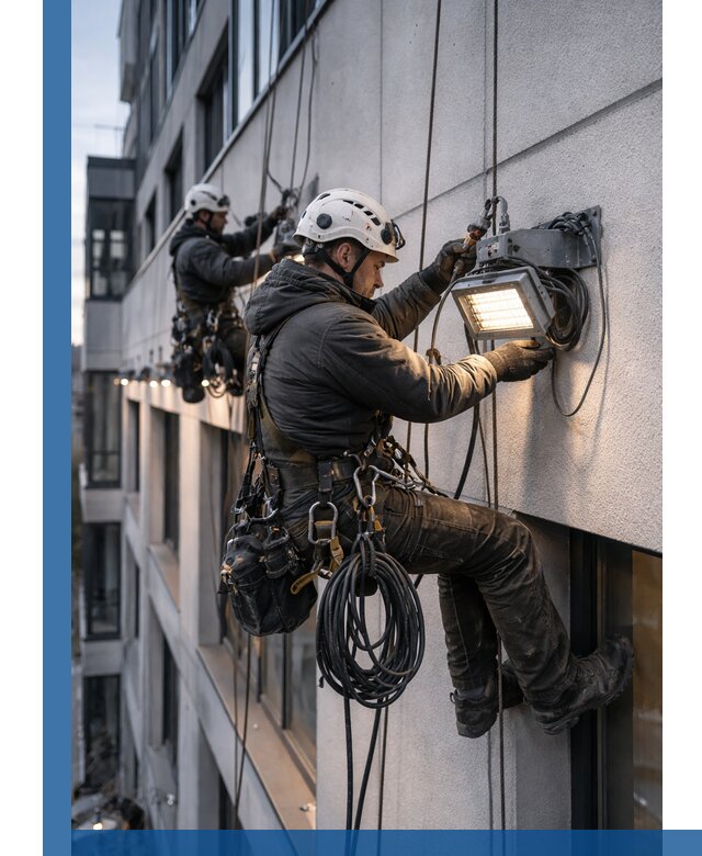 Монтаж фасадного освещения в Перми установка и подключение