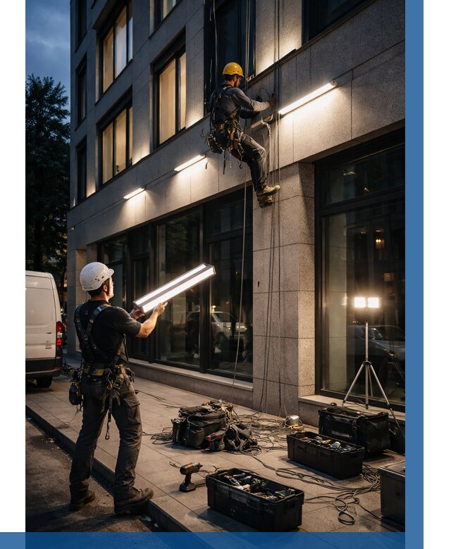 Монтаж архитектурной подсветки здания в Перми от 2678 р.|ВЫСОТНИК-Прм