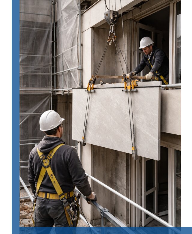 Подъем керамогранита на этаж в Перми грузчиками и техникой