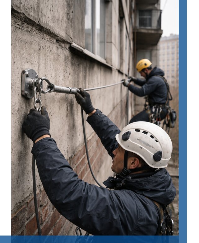 Монтаж анкерных линий в Перми от 3213 р. | ВЫСОТНИК-Прм