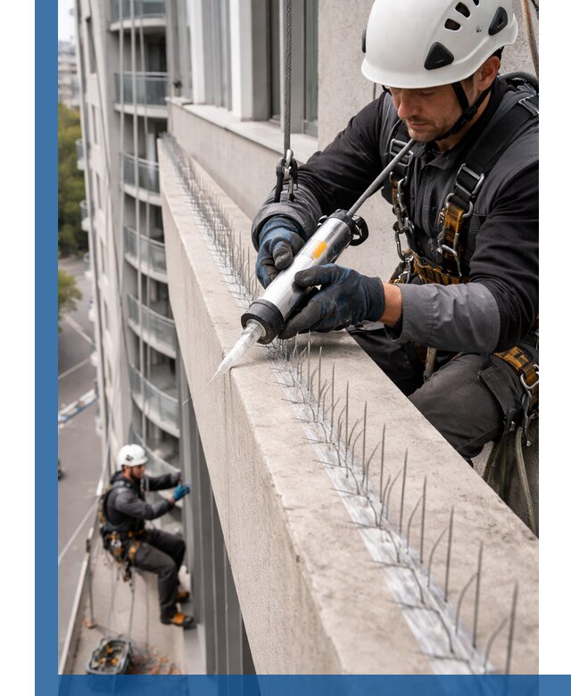 Установка шипов от птиц на фасадах и кровлях в Перми